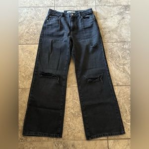 garage black ripped wide leg jeans